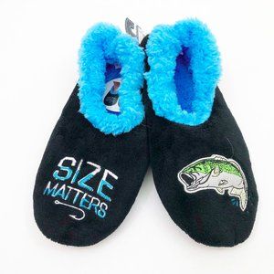 NWT Snoozies Men's Slippers Size Matters Fishing Large 11/12 Black